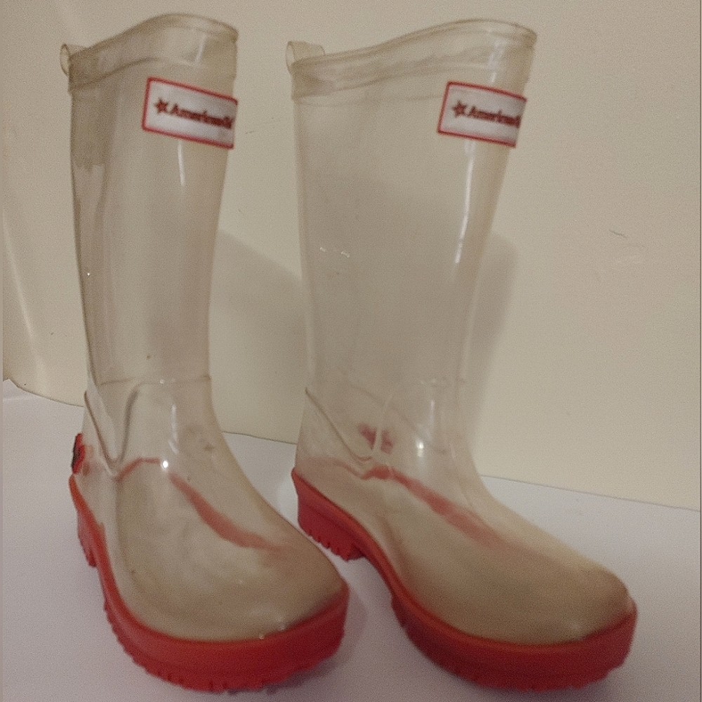 American Girl peek-a-boo Wellie Wishers clear girls rubber boots Size 12 - 13